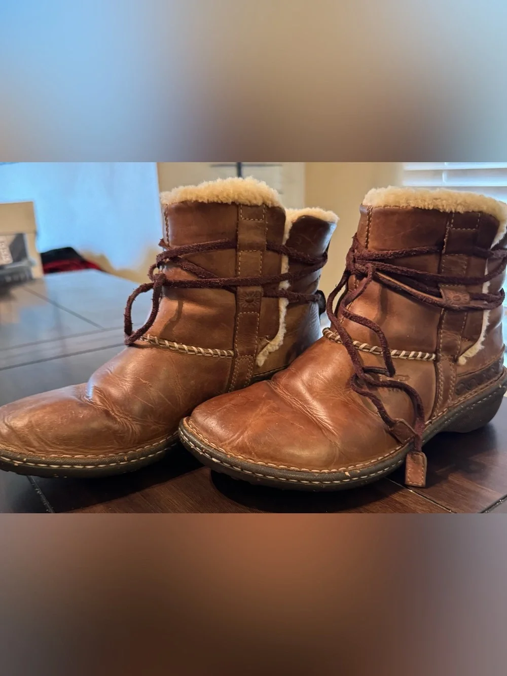 Vintage Ugg Women’s Brown Leather Shearling-Lined Ankle Boots